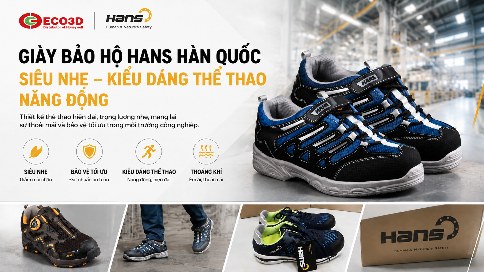 Giày bảo hộ Hans Hàn Quốc siêu nhẹ kiểu dáng thể thao năng động